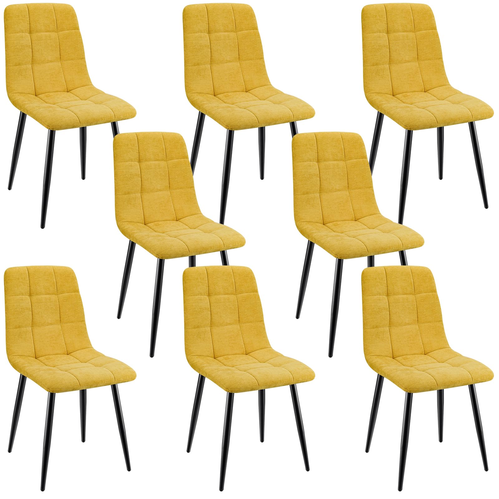Set Di 8 Sedie Da Pranzo,Sedia Da Cucina Con Piedi In Metallo Nero,Sedie Imbottite Con Tessuto Di Lino,Sedia Da Camera Da Letto Salotto Soggiorno,Giallo