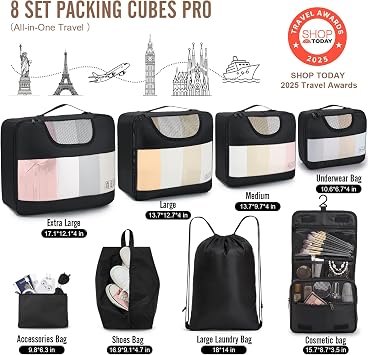 Veken 8 Set Packing Cubes, Veken Non Slip Cushioned Rug Pad Gripper 8 x 10 Ft