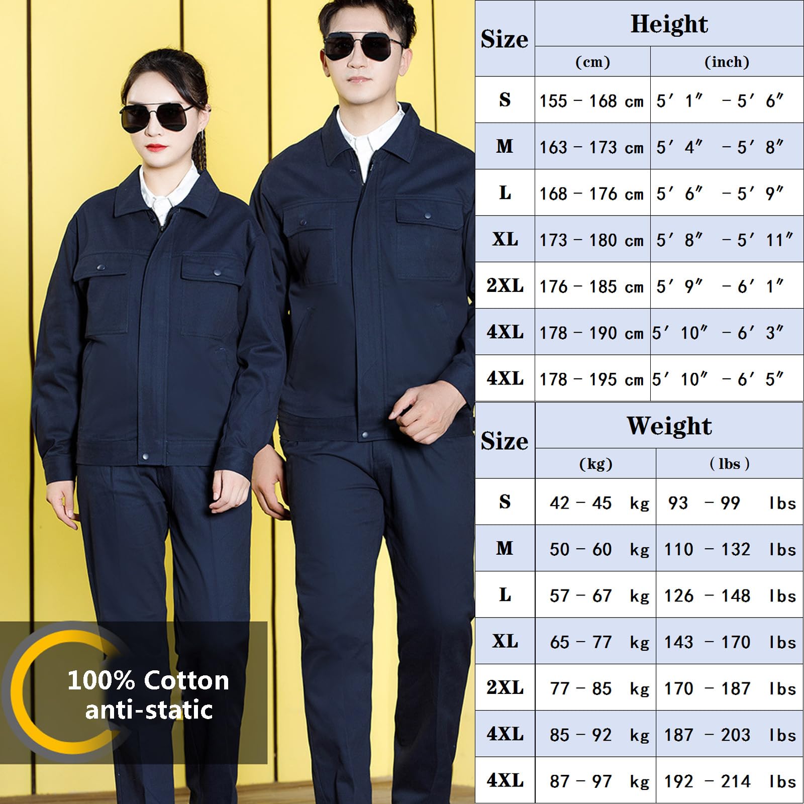 Salopette Pour Hommes Et Femmes Coton À Manches Longues Combinaisons Zip-Front Coverall Workwear Coton Anti Statique Vêtements De Travail