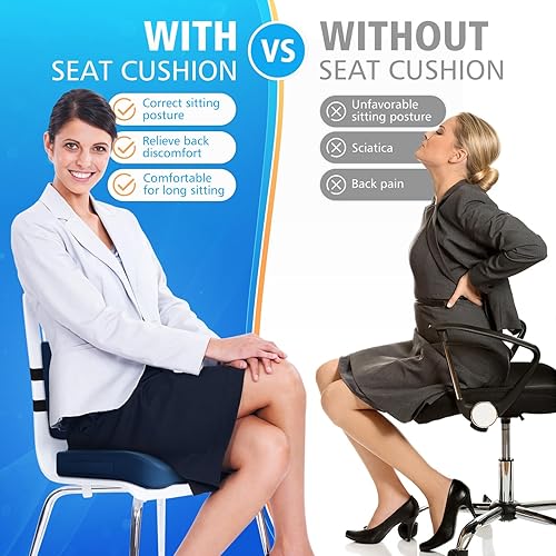 Miniatura 3 de Cojín de asiento, almohada de apoyo lumbar con correa ajustable, cojines para silla para aliviar el dolor de ciática, con funda lavable de espuma