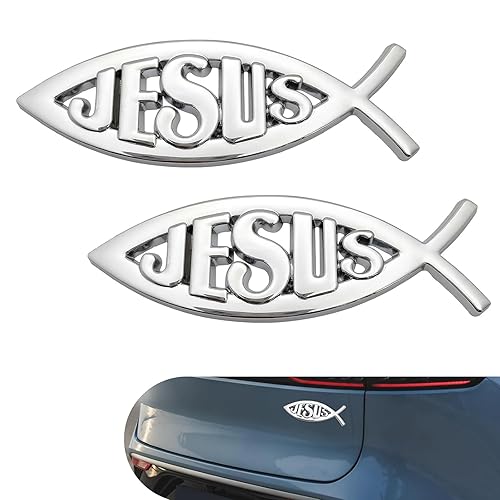 2 PCS Jesus Fish Decal Sticker, 3D Chrome Fish Emblem