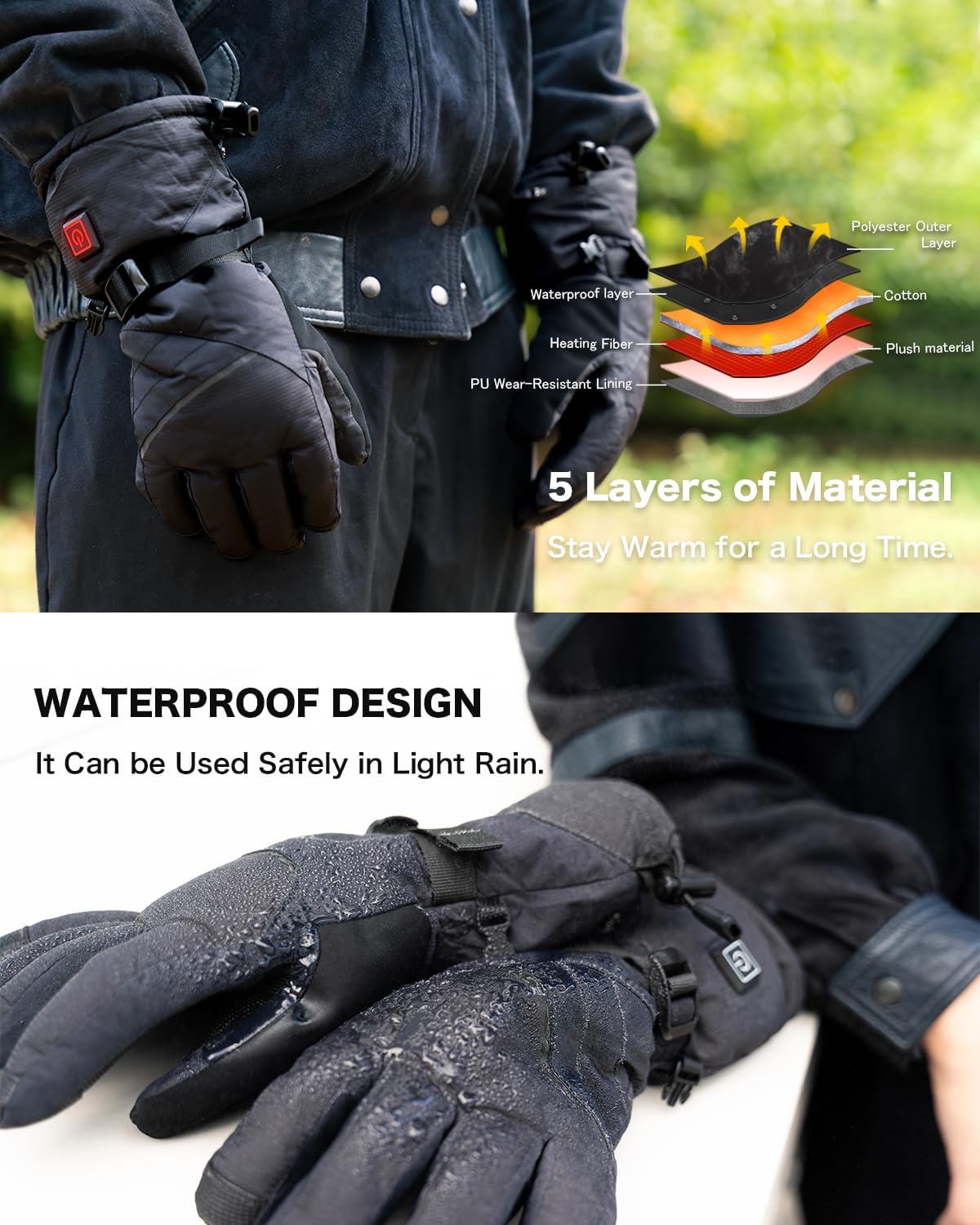 Heated Gloves for Men Women, Heated Motorcycle Gloves, Touchscreen, Waterproof Perfect for Motorcycle, Cycling, Skiing & Hiking, Outdoor Winter Sports - Image 5