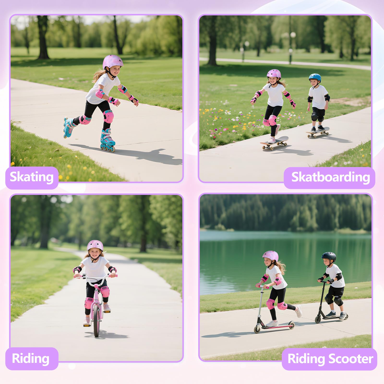 Casco bici skateboard per bambina bambino, Casco protettivo regolabile per ciclismo multisport, pattinaggio in linea, bicicletta, monopattino