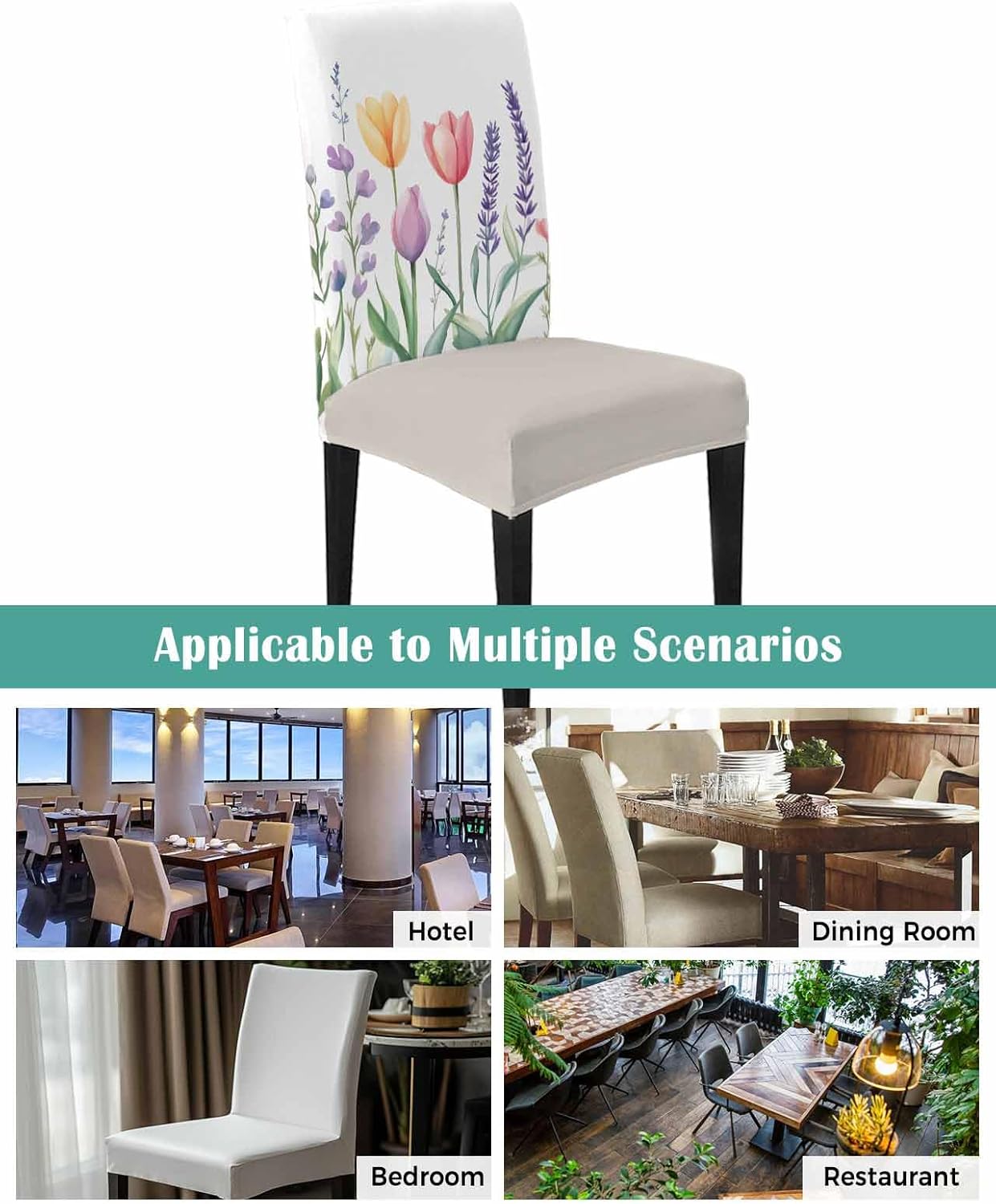 Savannan Chair Covers Set of 4, Spring Tulip Flower Removable Stretchable Parsons Chair Slipcovers Protector for Kitchen Dining Room Botanical Plant