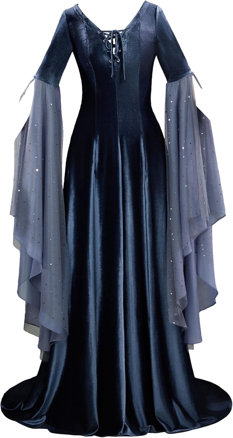 daizbella Renaissance Dress Women Retro Elegant Velvet Gown Medieval Dress Fantasy Medieval Costume