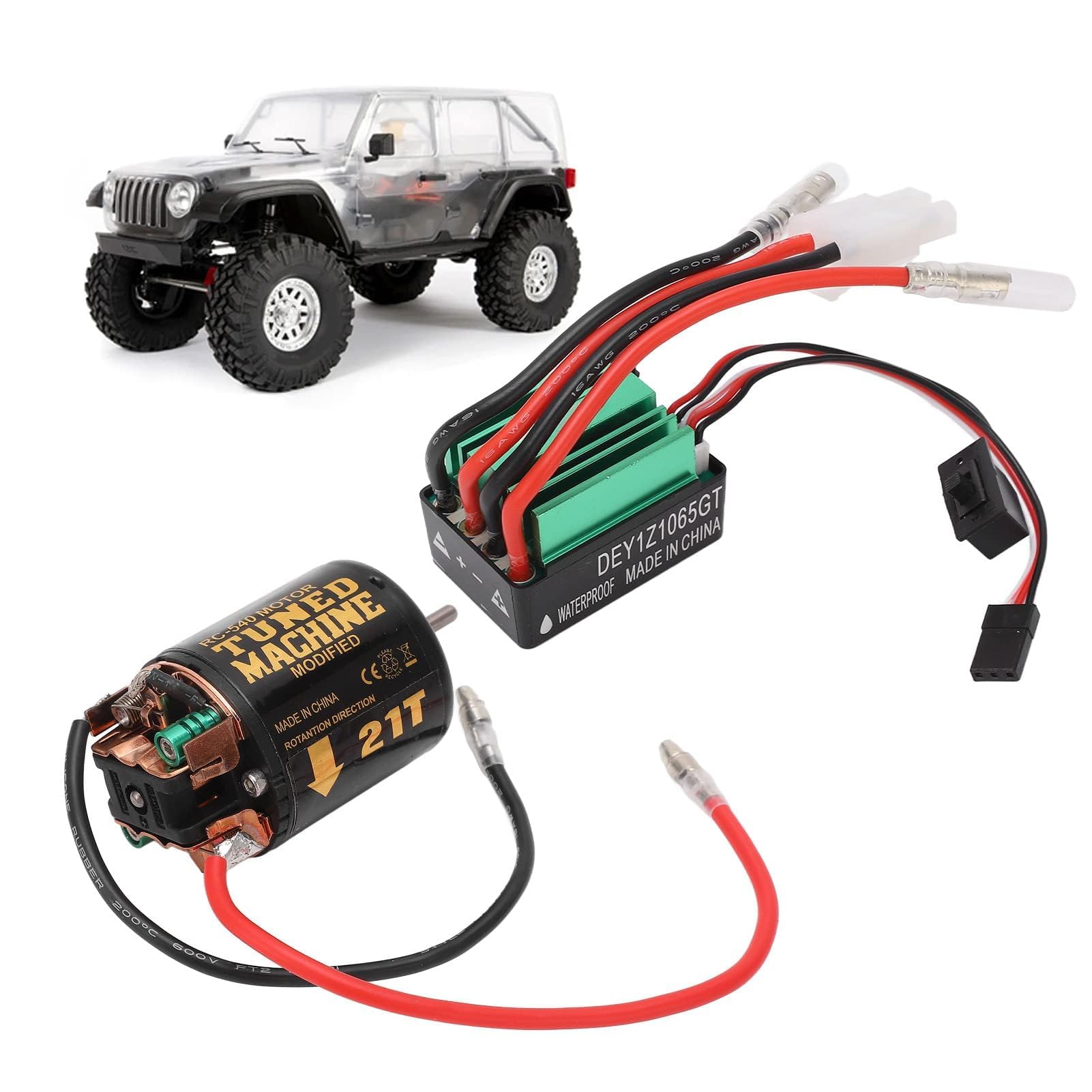 VBESTLIFE Brushed Motor ESC Combo, Brushed Motor ESC Combo mit 540 21T Brushed Motor 65A Wasserdicht Green Brushed ESC RC Car Complete Motors Elektromotoren & Teile
