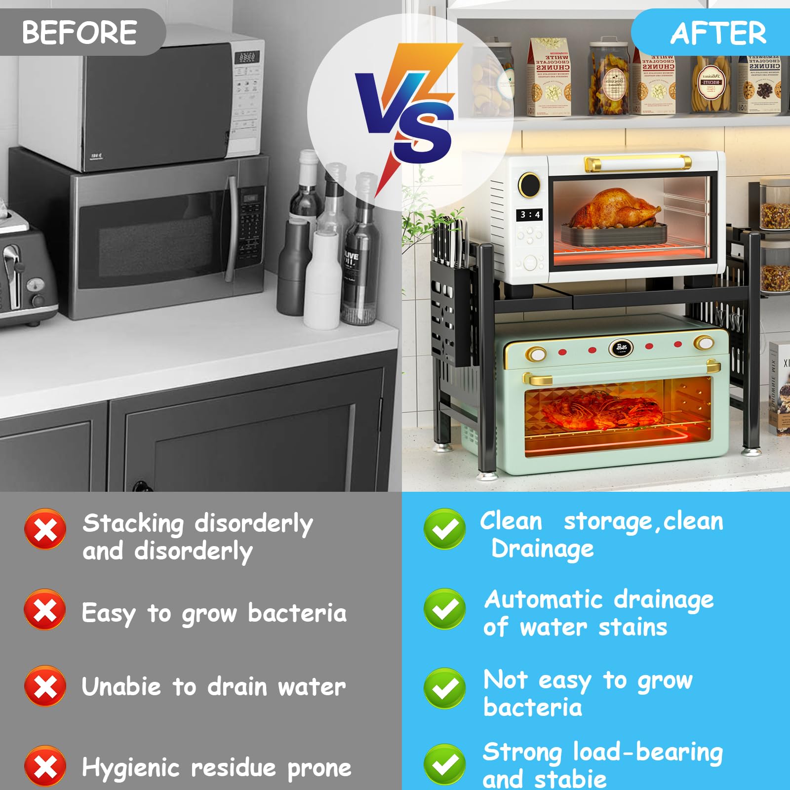 Mensola Microonde Regolabile NLMWTI Con Ganci - Salvaspazio, Carico Fino A 50 Kg, Nero/Bianco - Foto 12