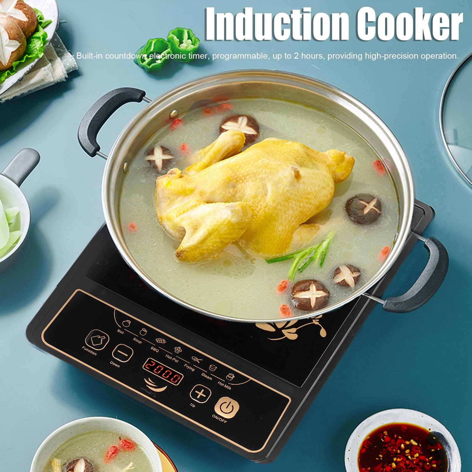 Induction Cooker, Portable Electric Cooktop 7level Power Adjustment
