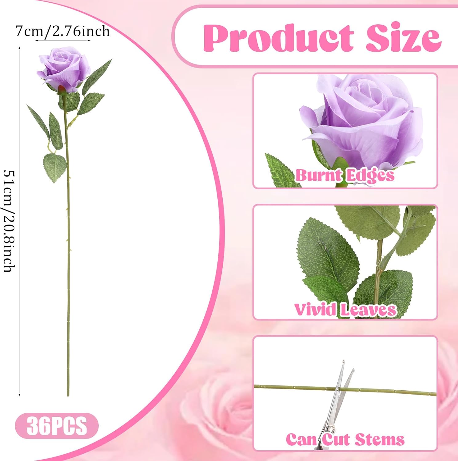 36 Pcs Silk Purple Rose Bouquet Bridal Artificial Flowers,Fake Rose Long Stem Realistic Artificial Flowers Bulk for Wedding Bouquet Ball Arrangement Centerpiece Party Decor - Image 2
