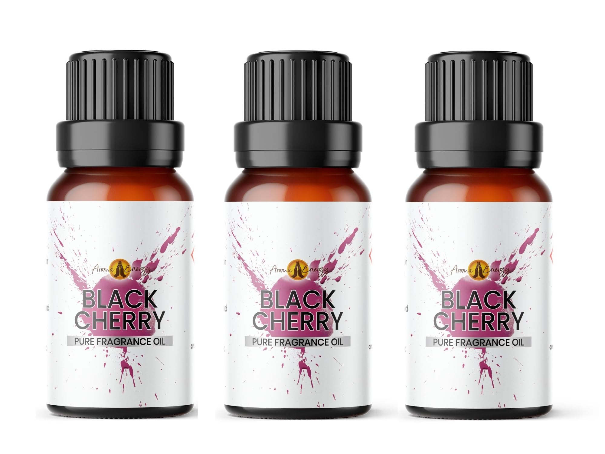 Aroma Energy Black Cherry Fragrance Oil (30ml) 3 x 10ml | Vegan & Cruelty Free Scented Oil for Diffusers, Candle Making, Wax Melts, Soap & Slime | Made in The UK