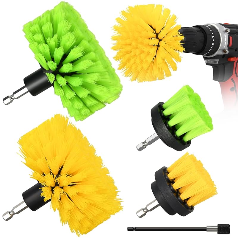 Kit de Escovas para Furadeira QTCTZKA com Cerdas Macias e Médias, Haste de Engate Rápido de 6,35 mm, 5 Peças