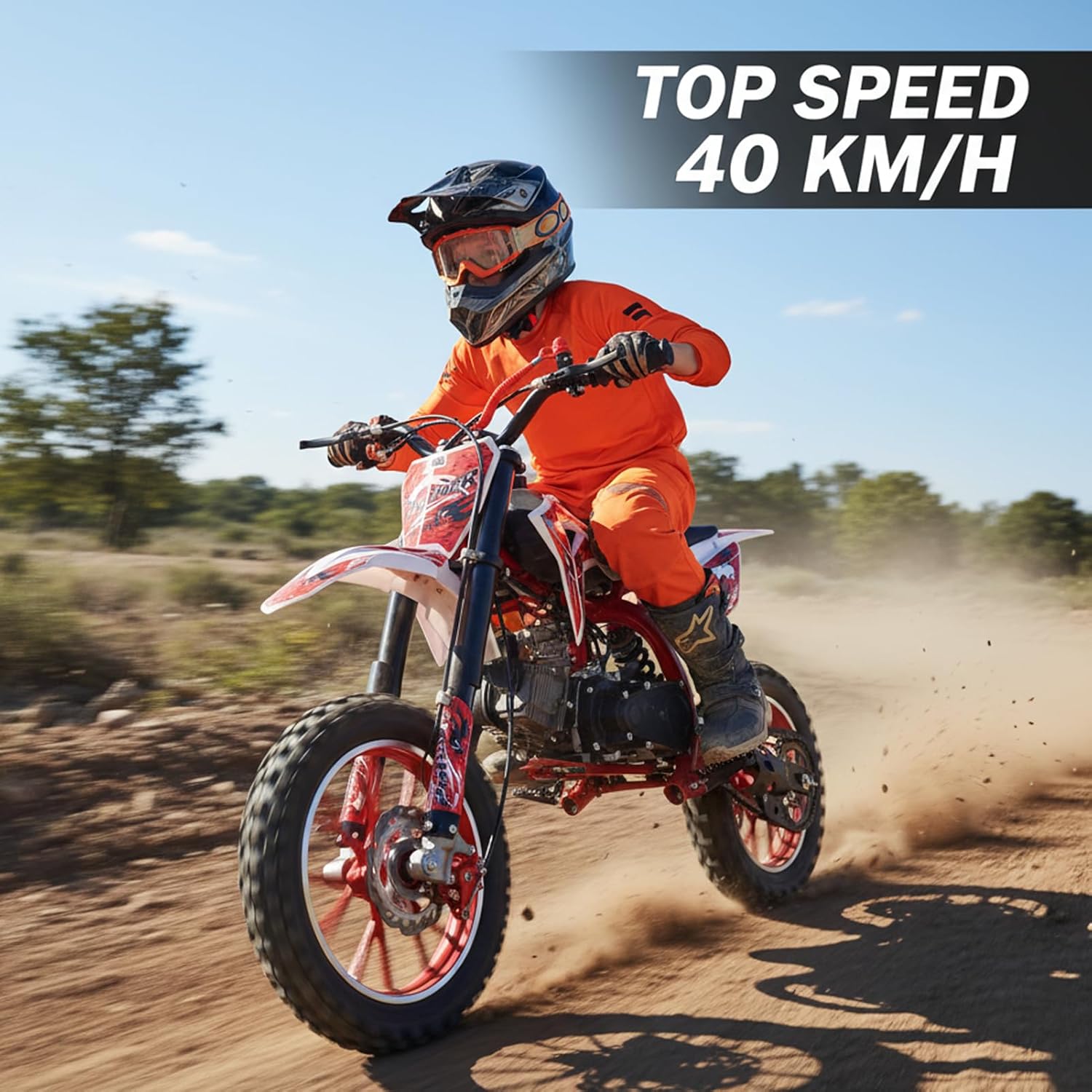 Gas Dirt Bike Kids 50cc, Gas Dirt Bikes for Kids 8-14, 2-Stroke Gas Motorcycle with Front Rear Disc Brakes, Kids Motorcycle with Off-Road Tires, Shock Absorption Springs, Soft Seat Cushion