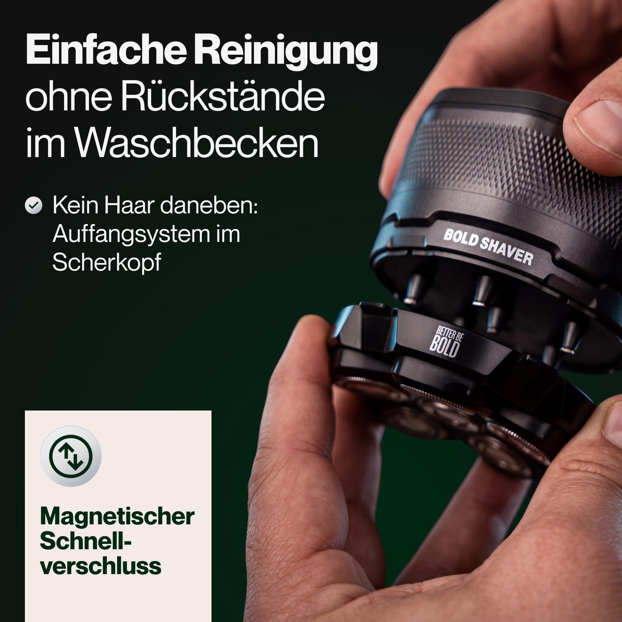 BETTER BE BOLD – Glatzenrasierer & Glatzencreme Anti-Shine 50ml SET – Mattierende Pflege für Glatze 0–3 mm – Beruhigt nach der Rasur – ohne Schnittgefahr und Hautirritationen – Shaver auch für Bart