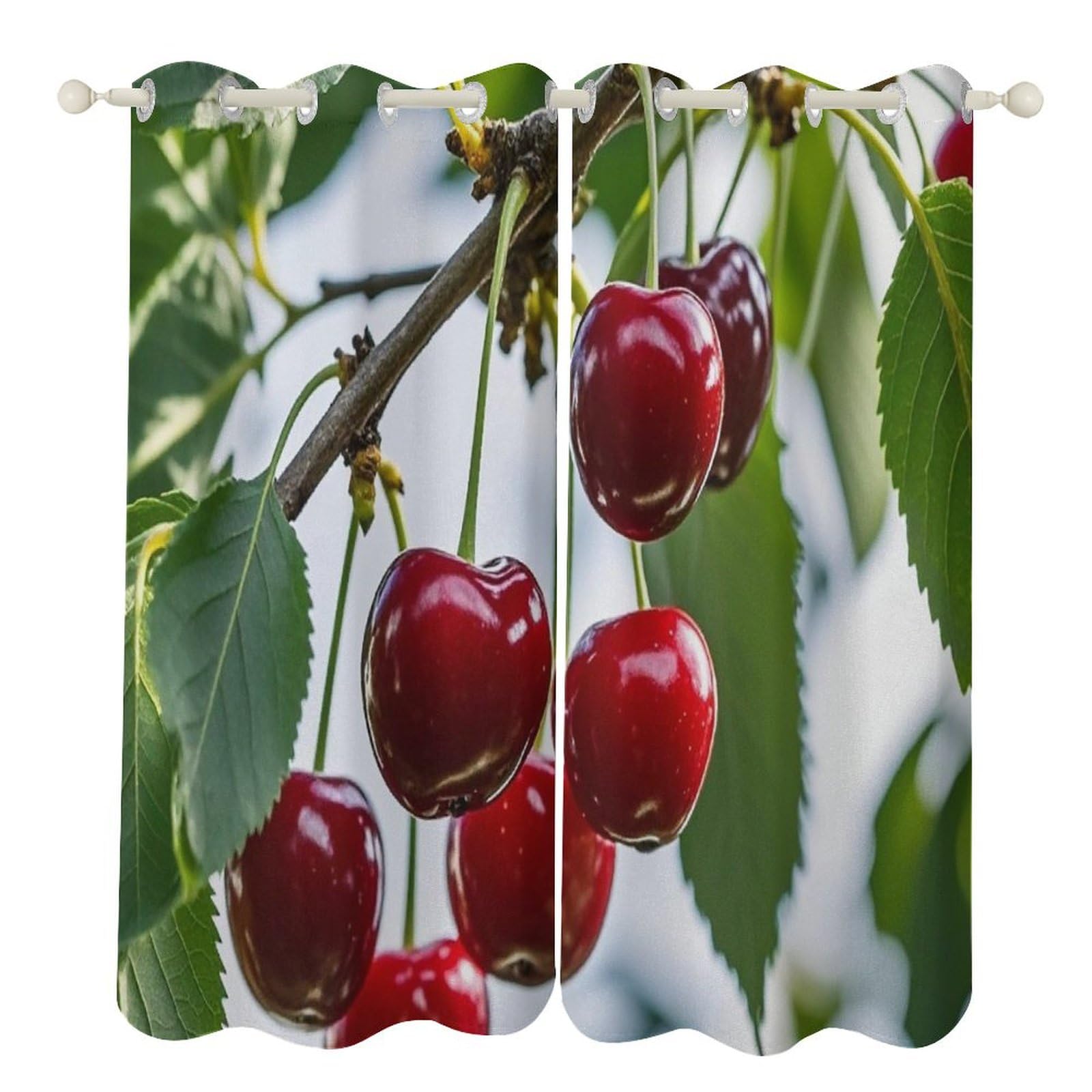 Rideaux occultants pour salon et salle de bain au motif cerise