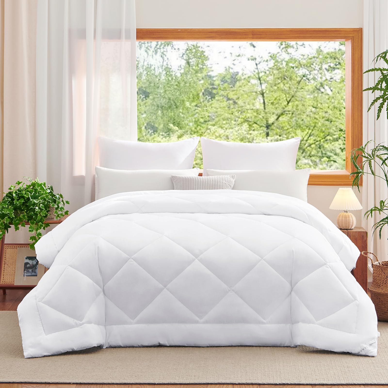 WAVVE Piumino Letto Matrimoniale 4 Stagioni 220x240 - Piumone Autunnale Invernale 220 x 240 cm - Coperta Trapunta 240x220 di Microfibra Sintetico, Bianco