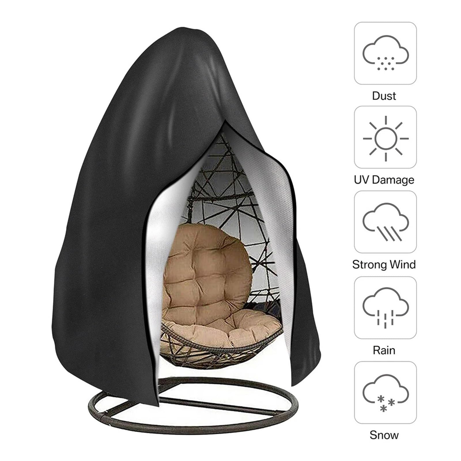 Couverture de Chaise Suspendue Housse de Chaise Suspendue for Patio avec Fermeture éclair, imperméable, Coupe-Vent, avec Boucle, résistante aux intempéries(Black,230x200CM)