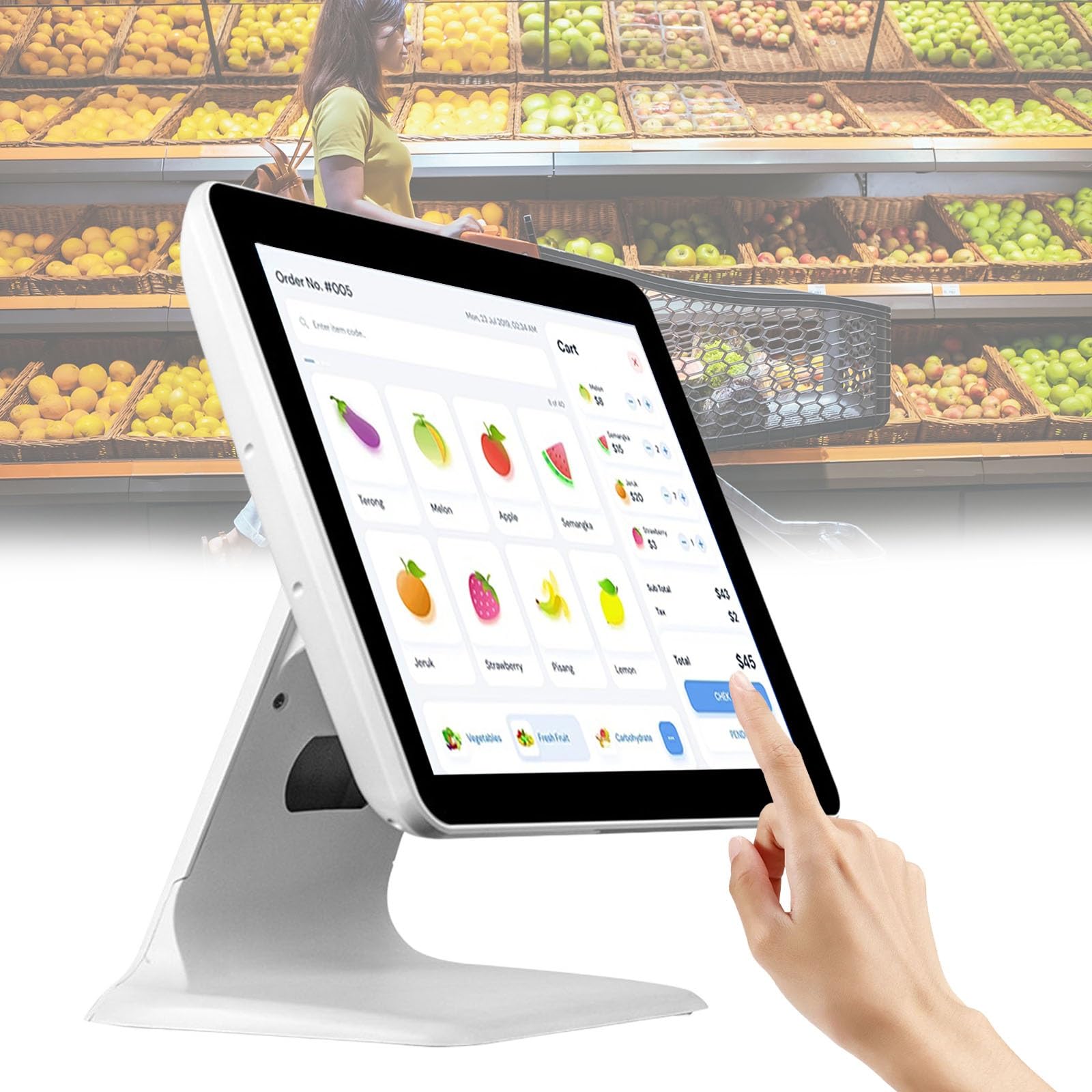 Terminale POS for ristoranti registratore di cassa nero con touch screen da 15 pollici for ufficio POS for ristoranti(White)