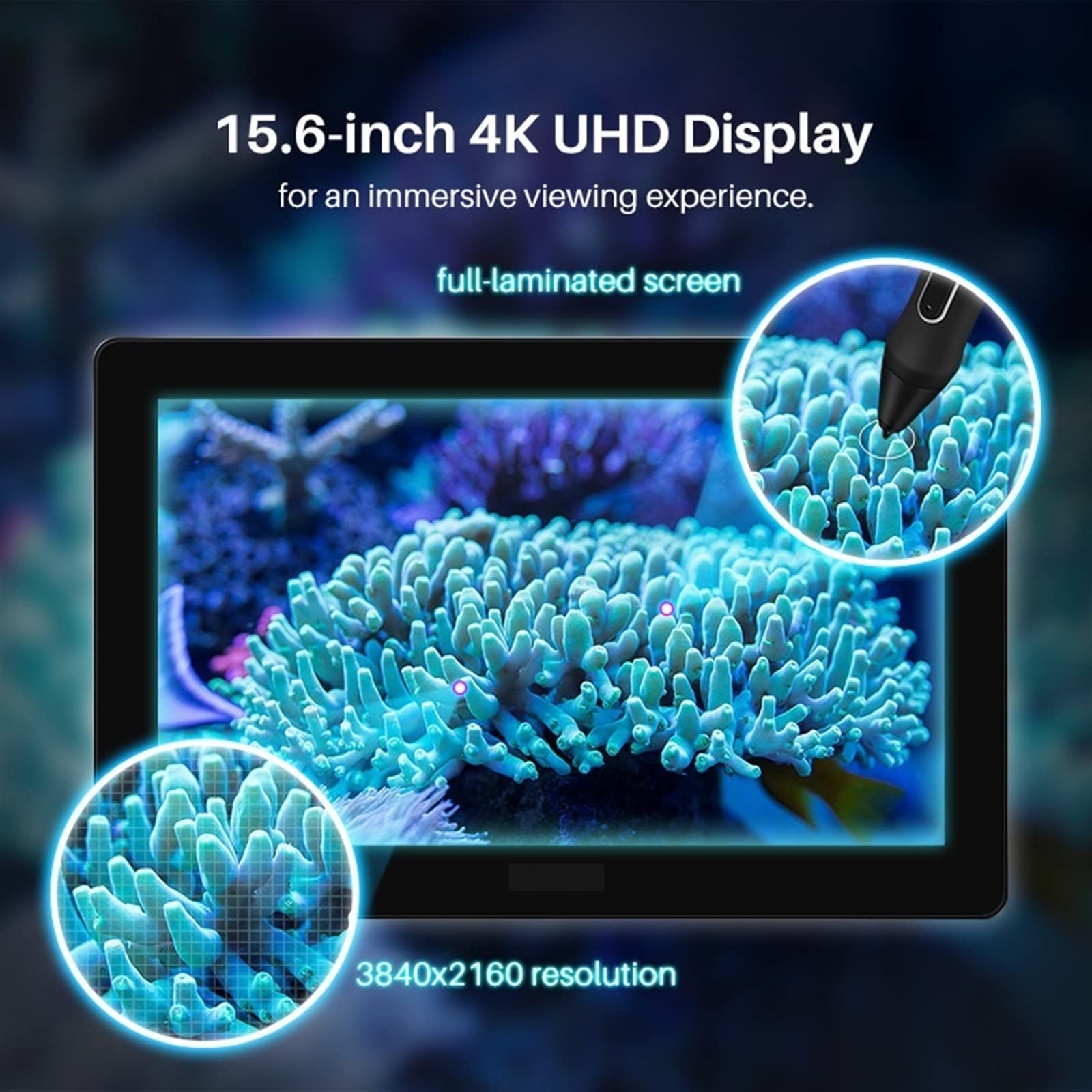 Tavolette grafiche Display for tavoletta Grafica 4K con UHD 145% SRGB 8192 Livelli Funzione Pen&Tilt Senza Batteria