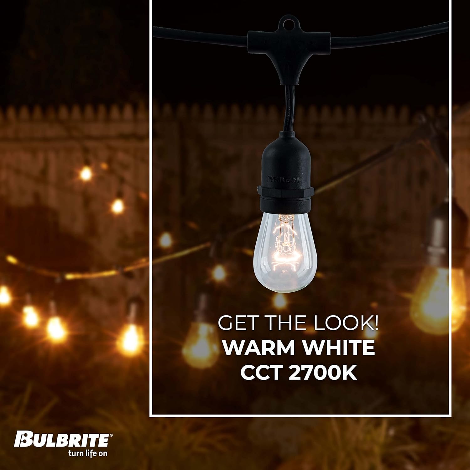 Bulbrite 14 ft, 10-Socket Decorative Kit with Clear Incandescent STRING10/E26/BLACK-S14KT Indoor and Outdoor String Lights, Black - - 