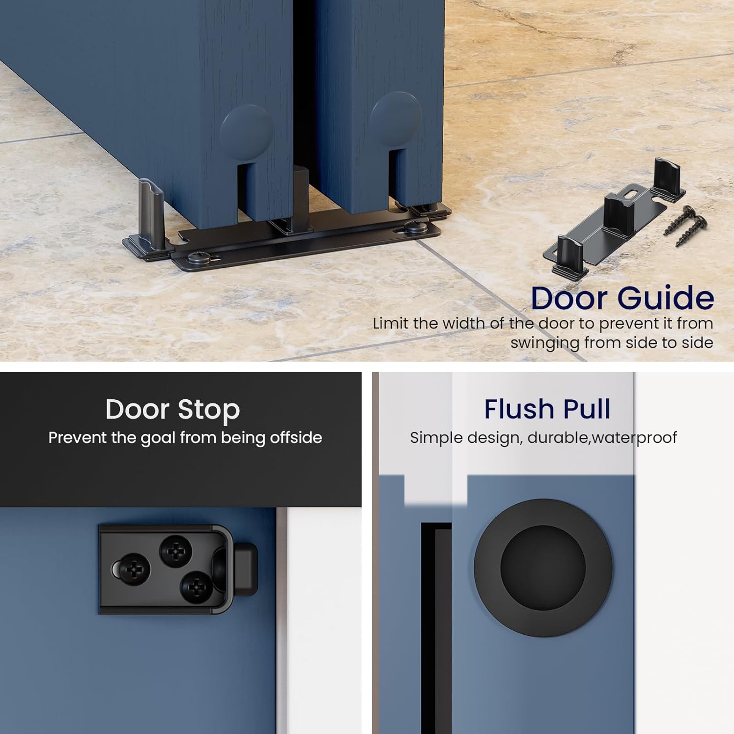SMARTSTANDARD 48"/4FT Ceiling Mount Bypass Sliding Door Hardware Kit for Cabinet Closet, Double Pocket Doors Hardware with Finger Pull, Smoothly and Quietly, Fit 24.5" Wide Door Panel, No Door, Black