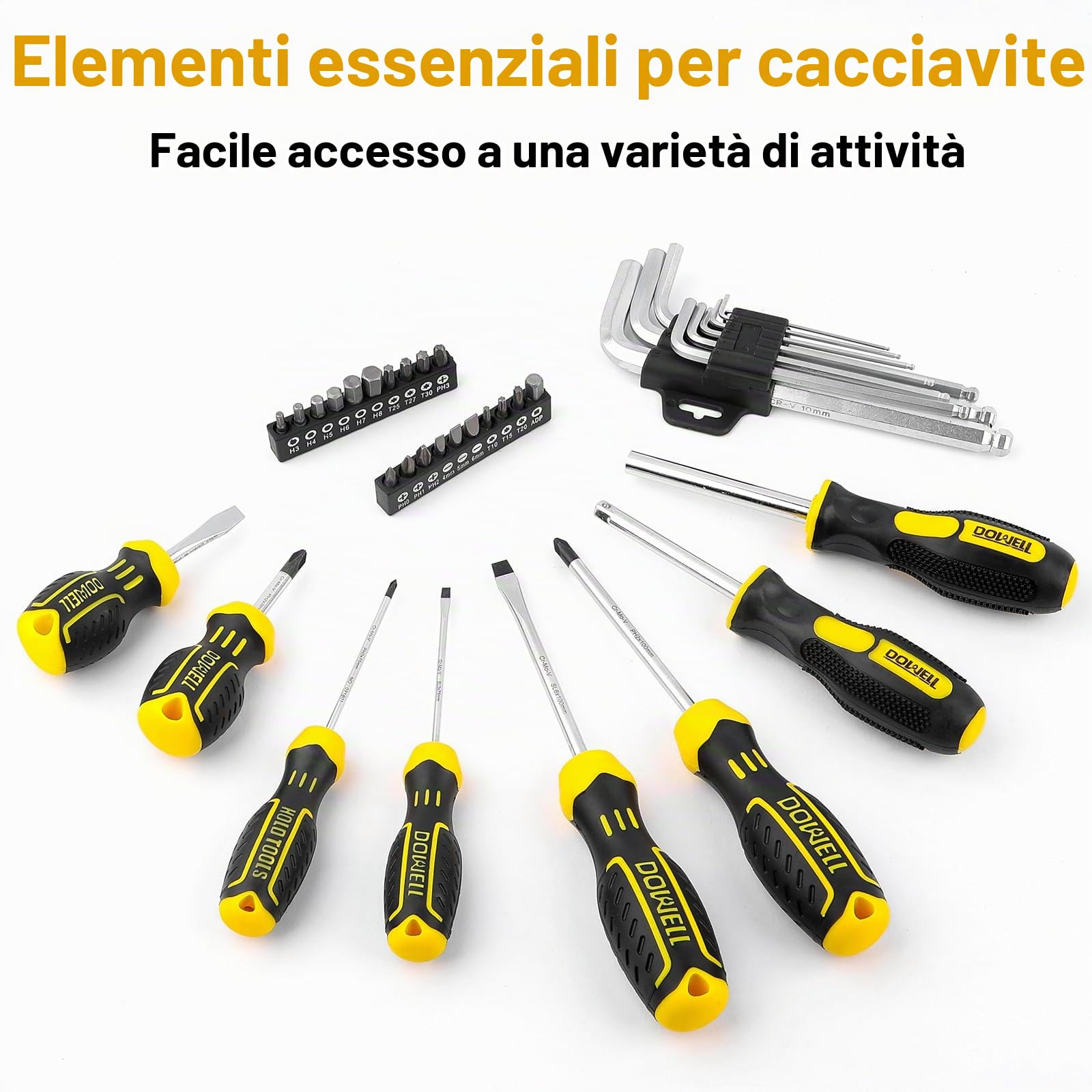 DOWELL Set di attrezzi da 85 pezzi, kit di attrezzi per meccanici automobilistici, completo per riparazioni auto, moto, motore e garage con prese, chiavi a cricchetto, pinze e altro ancora