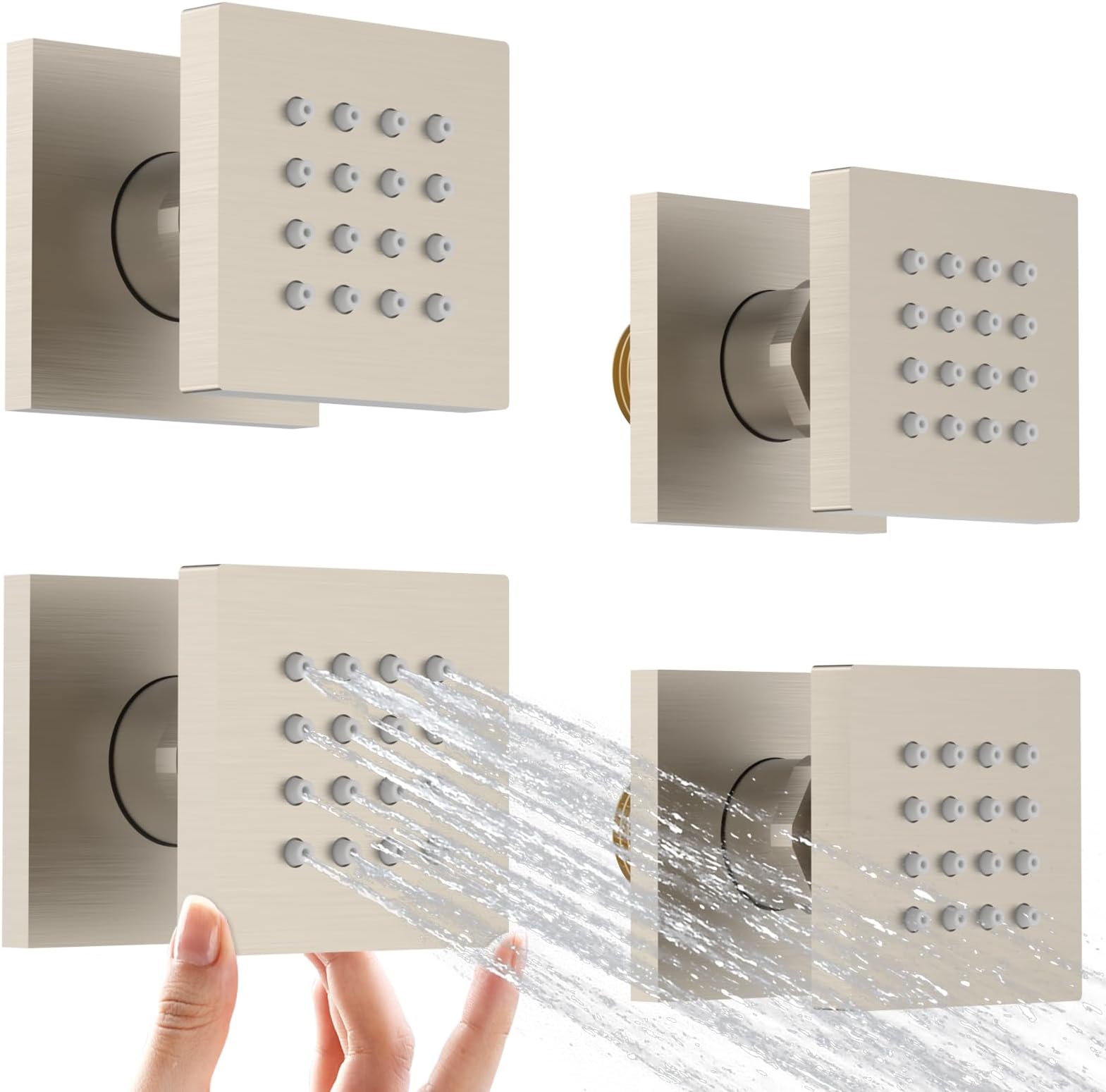 Shower Body Spray Jets with On Off Switch Adjustable Flow Showerhead Body Sprays Wall Mount Massage Spa Jet,Brushed Nickel,Flow control and 360° rotation