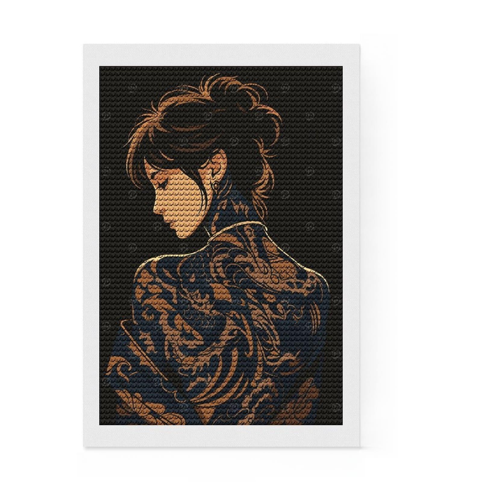 Junmoney Tattooed Woman with Dragon Design Round Drill Diamond Painting 8"x12", Christmas Gift, Boho Decor, Aesthetic Room Decor, Relaxing Handmade Project