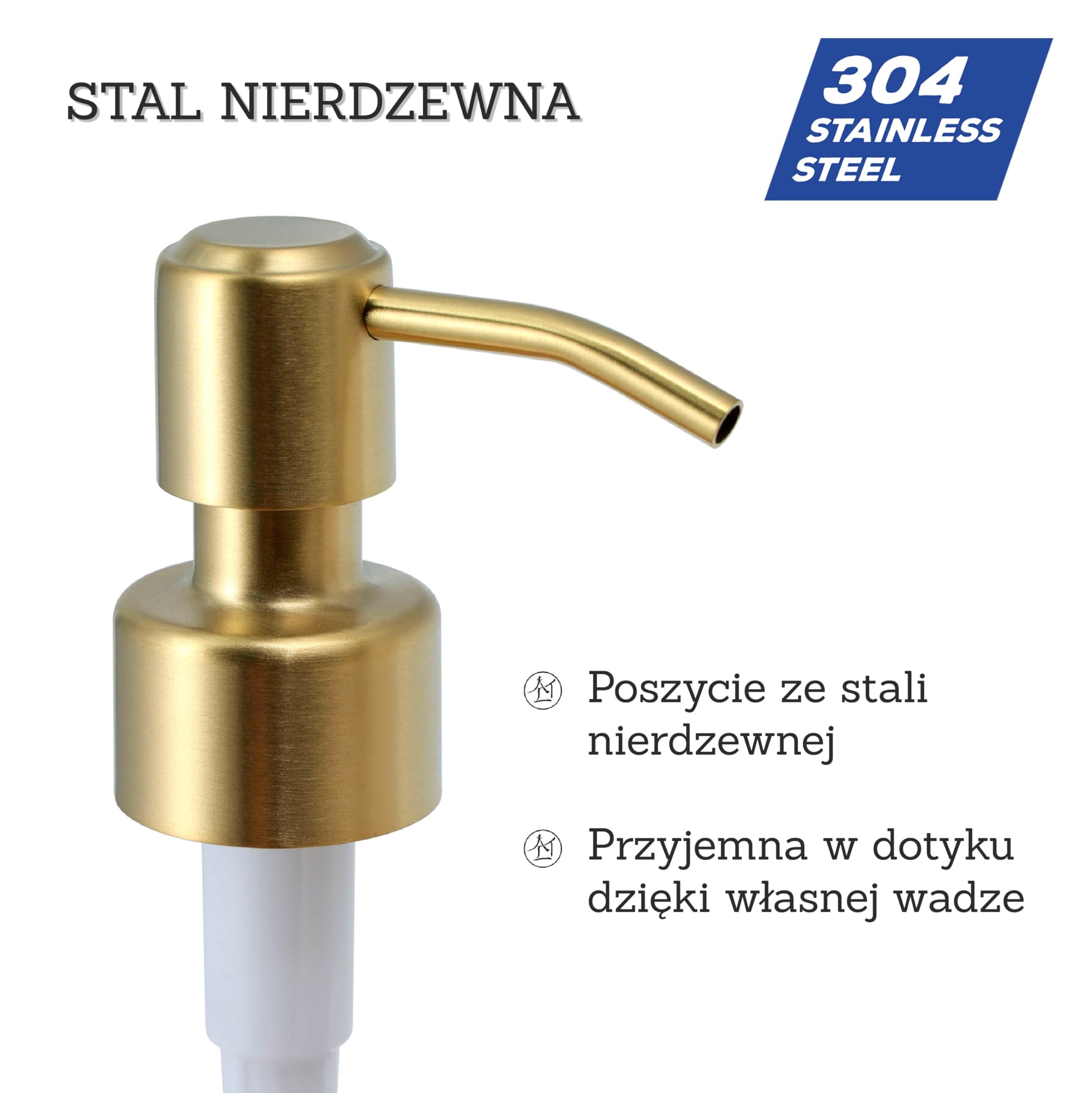 Altglas Zestaw podwójny - 2x głowica dozownika mydła ze stali nierdzewnej "Roma" jako część zamienna dla dozowników mydła w płynie (szczotkowane złoto) - pasuje np. do butelki Jack