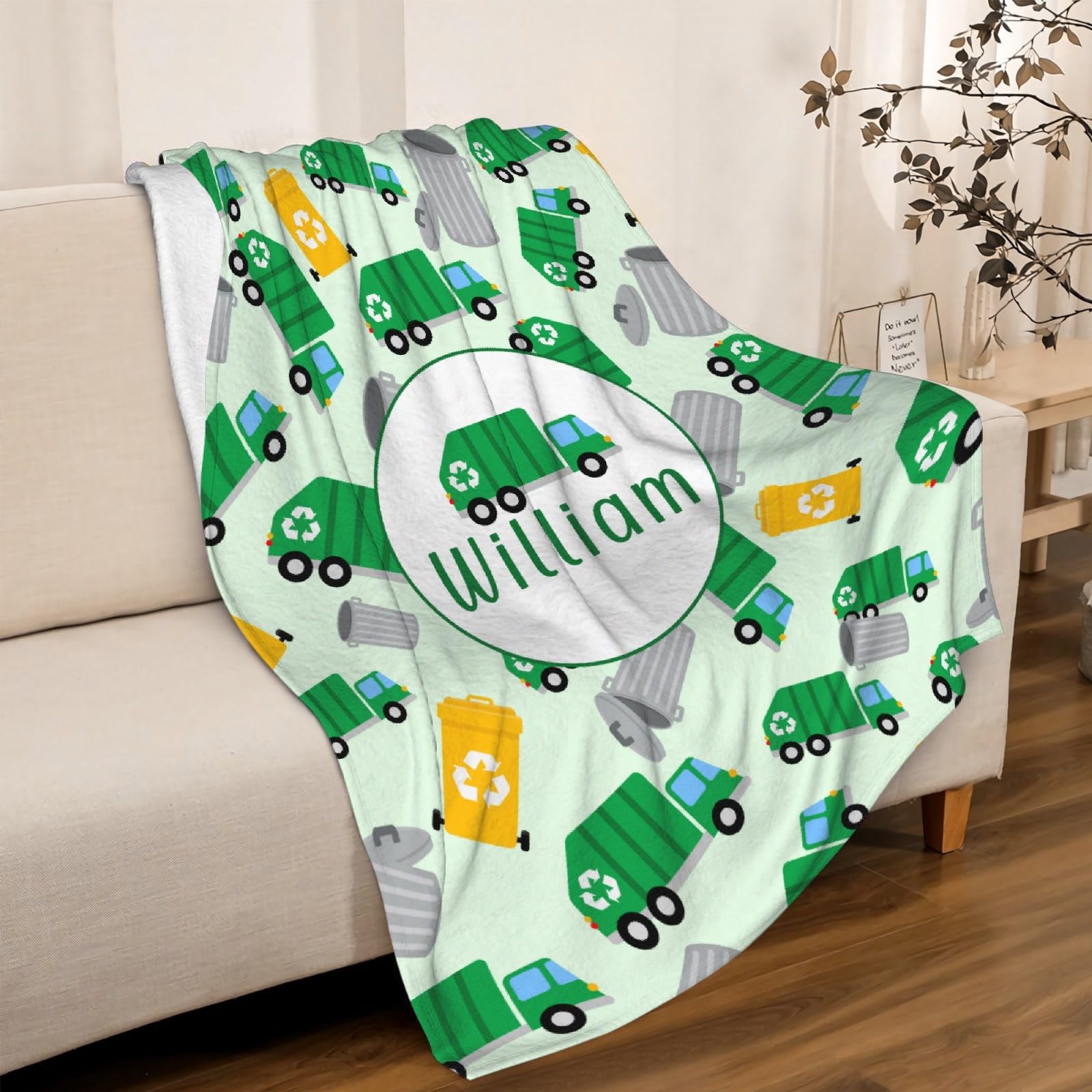 Custom Garbage Truck Blanket Personalized Gifts Super Soft Lightweight Flannel Blankets Throw for Kids, Adult, Suitable for Couch, Sofa, Bed, Camping, Travel All Seasons 60