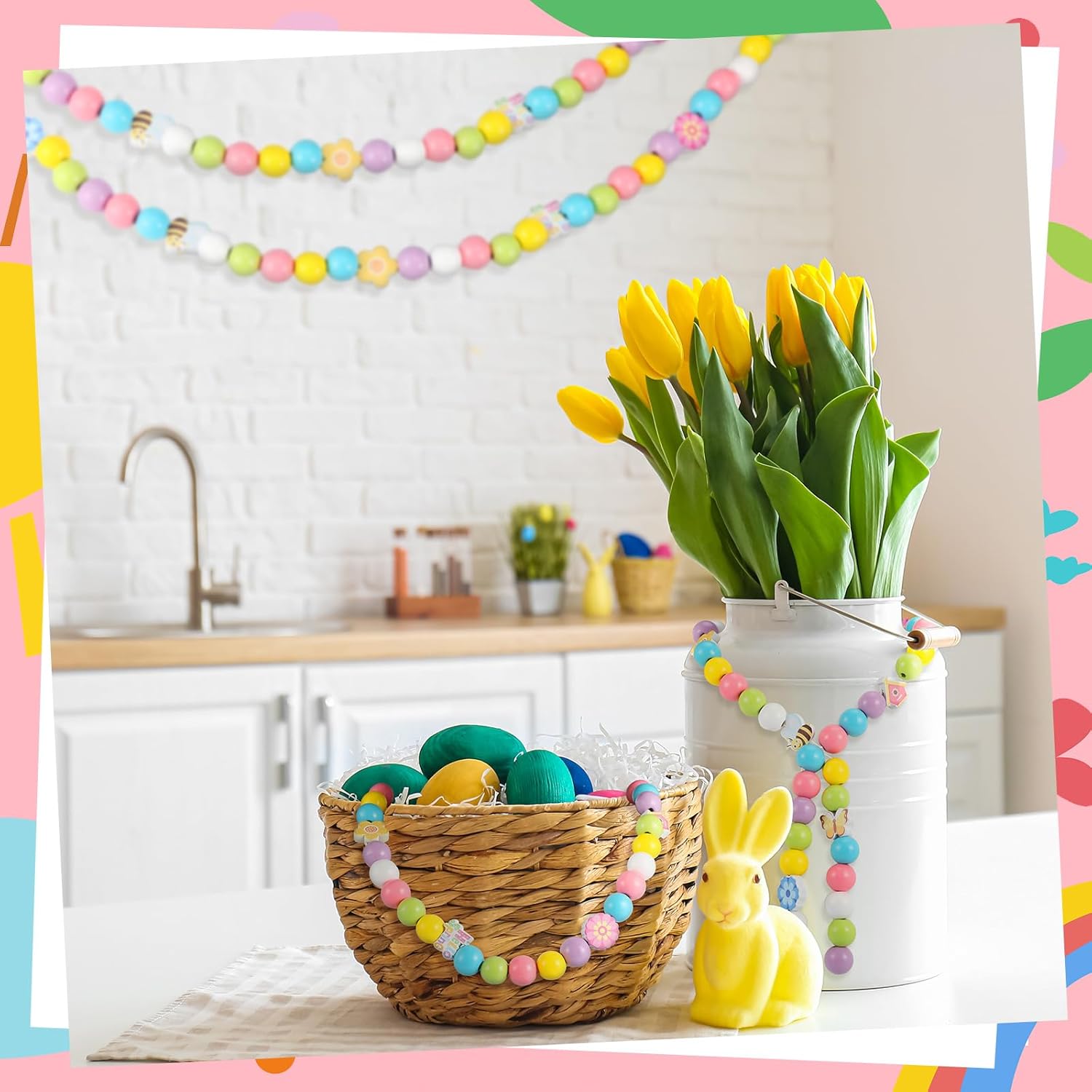 Misdary 200pcs Wooden Spring Craft Beads, Flower Colored Round & Special Shaped Beads for Jewelry Making, DIY Party Tree Hanging, Home Decor - Image 5