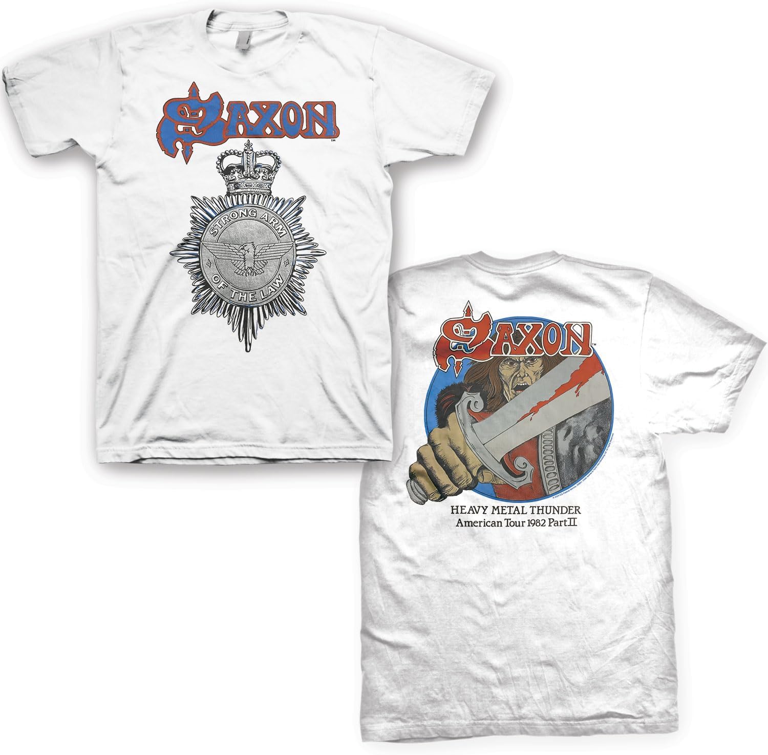 T-shirt Saxon 'Strong Arm Of The Law' - Noir Avec Impression Dos - Neuf Avec étiquette