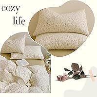 Vista 184 de 3 piezas de juego de funda de edredón tamaño individual XL, funda de edredón blanca con estampado floral azul, ropa de cama coquette de algodón