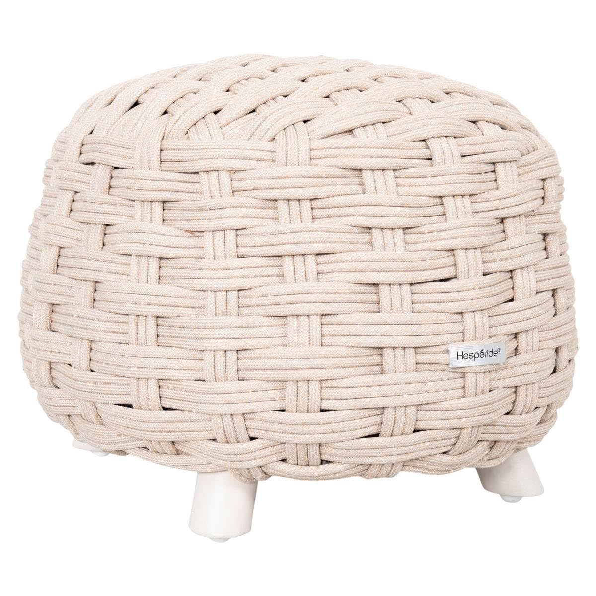 HESPERIDE - Pouf de Jardin Rond OBBAE – Assise Extérieure Confortable – Structure Aluminium et Tressage en Texaline Résistant – Couleur Beige Lin – Usage Terrasse, Balcon, Salon