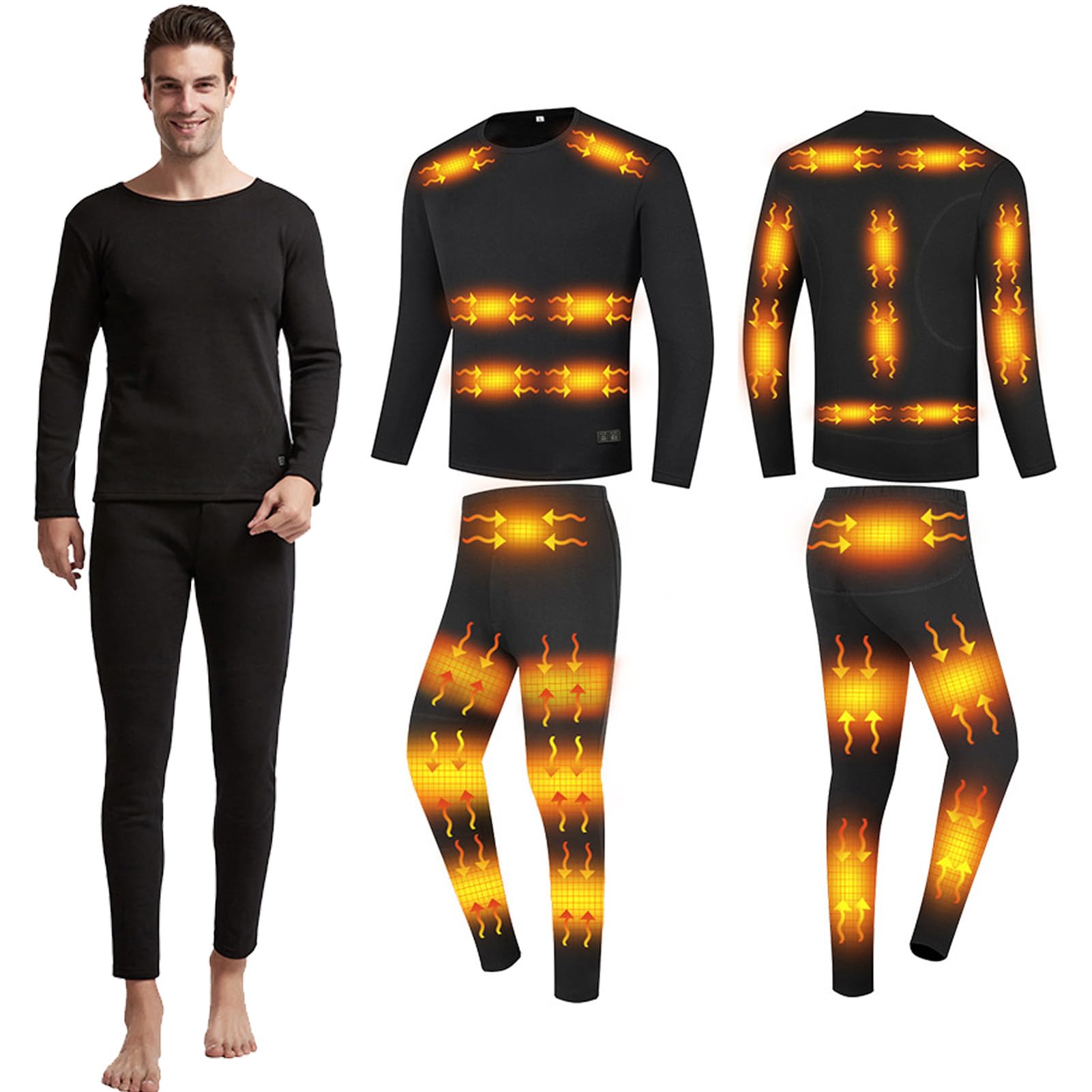 TOVCHEI 28-Zone Heated Underwear Set Men Women Outdoor Heating Thermal Underwear Shirts & Pants, USB Dual-Control Temperature,Men,3XL