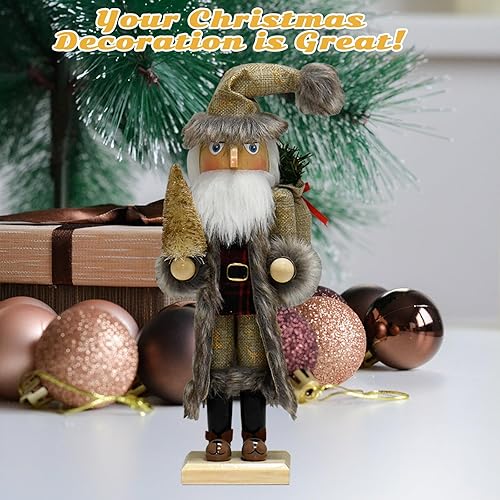 Miniatura 3 de Cascanueces de Papá Noel Figuras de cascanueces de madera hechas a mano de 15 pulgadas con sombrero de Navidad, mochila de regalo, mesa temática de