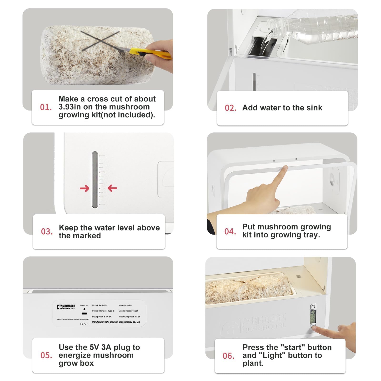 Kit de culture de champignons d'intérieur avec contrôle automatique de la température et système d'éclairage réglable