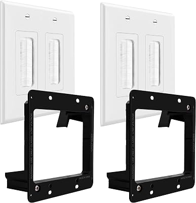 TOPGREENER Placa de pared de cepillo con cerdas con soportes de montaje, placa de pared de paso para cables de bajo voltaje, tamaño mediano de 2 bandas, 4.9 x 4.9 pulgadas, policarbonato