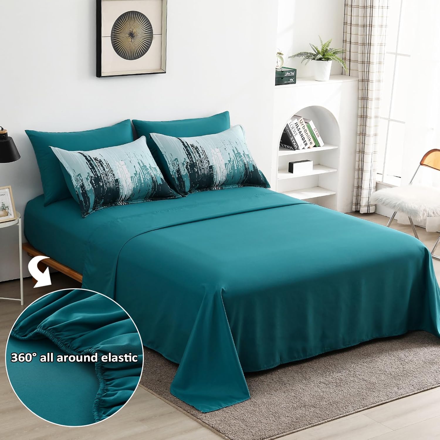 WONGS BEDDING Comforter Set Queen,Teal Green 7 Pieces Bed in a Bag Colorful Abstract Art Gradient Comforter Soft Microfiber Bedding Set with Comforter,Flat Sheet,Fitted Sheet,Pillow Shams,Pillowcases - Image 5