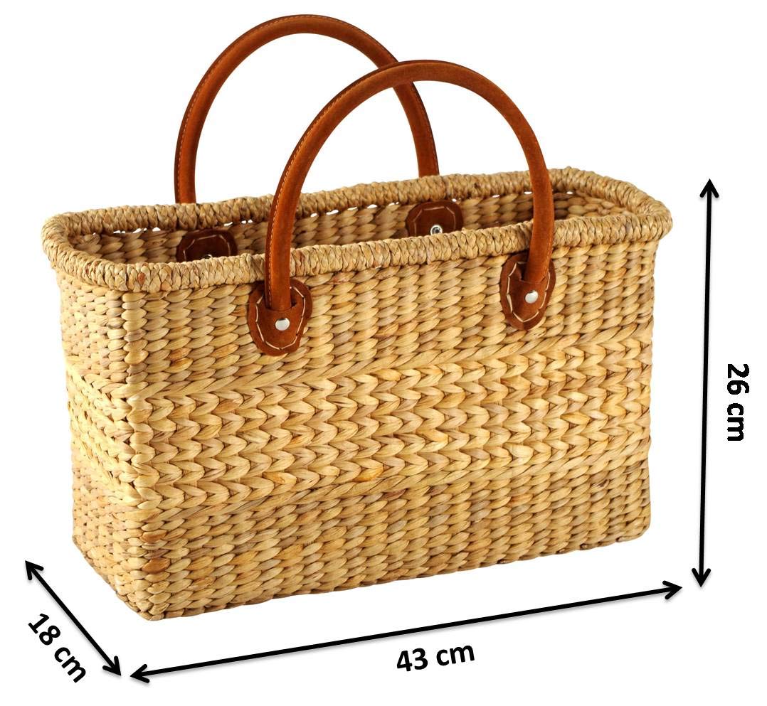 Kobolo Wasserhyazinthen-Tasche – 45x18x29 Cm, Geflochtene Henkeltasche Mit Kunstledergriffen