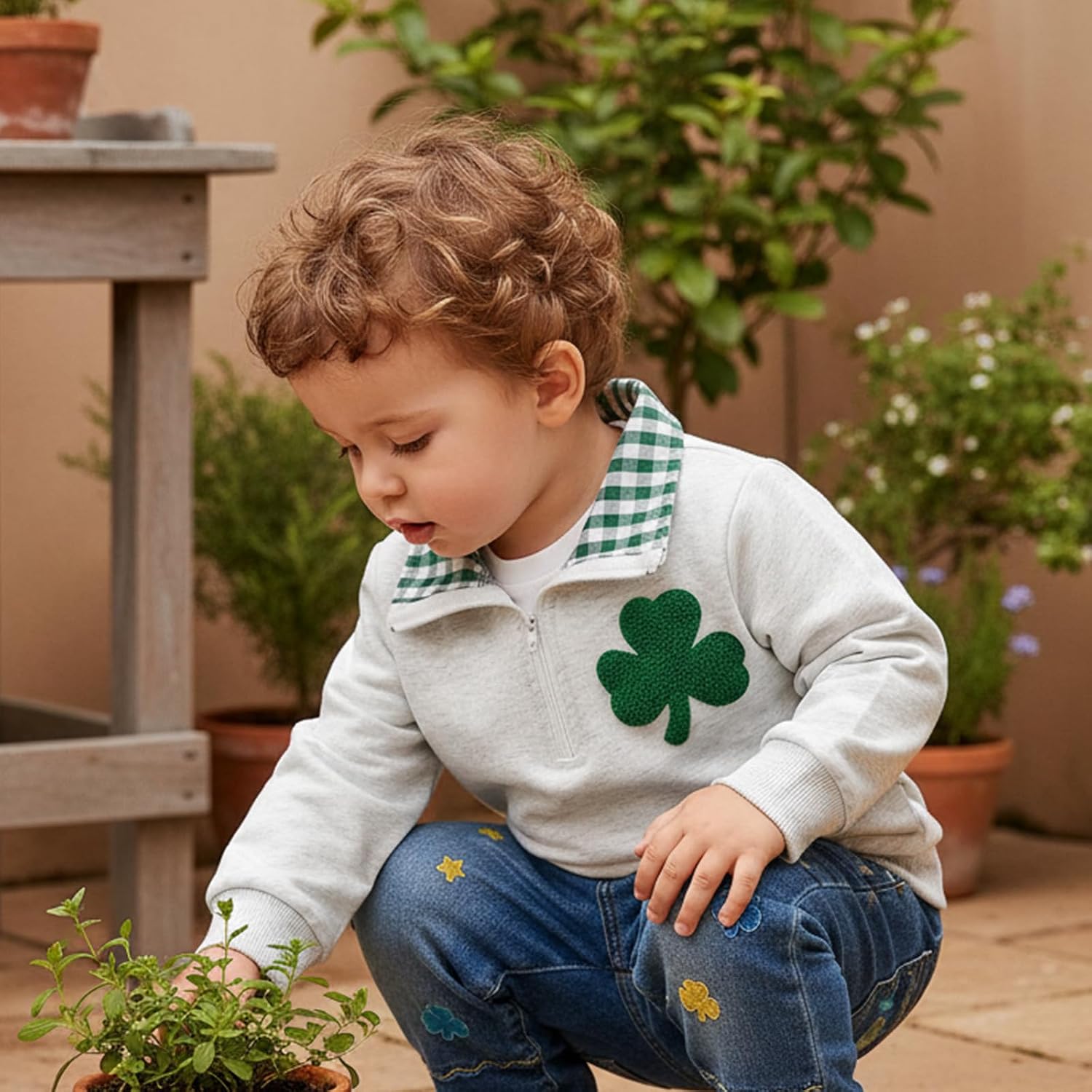 Toddler Baby Boy Girl St Patricks Day Outfit Collared Zipper Embroidery Sweatshirt Shirt Long Sleeve Pullover Tops