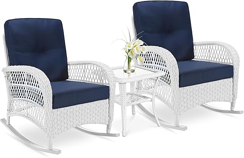 Miniatura 28 de VIVIJASON Mecedora Loveseat de Mimbre para Exteriores con Mesa de Café, Juego de Sofá Mecedor de Ratán para 2 Personas con Cojines Gruesos, Mecedora