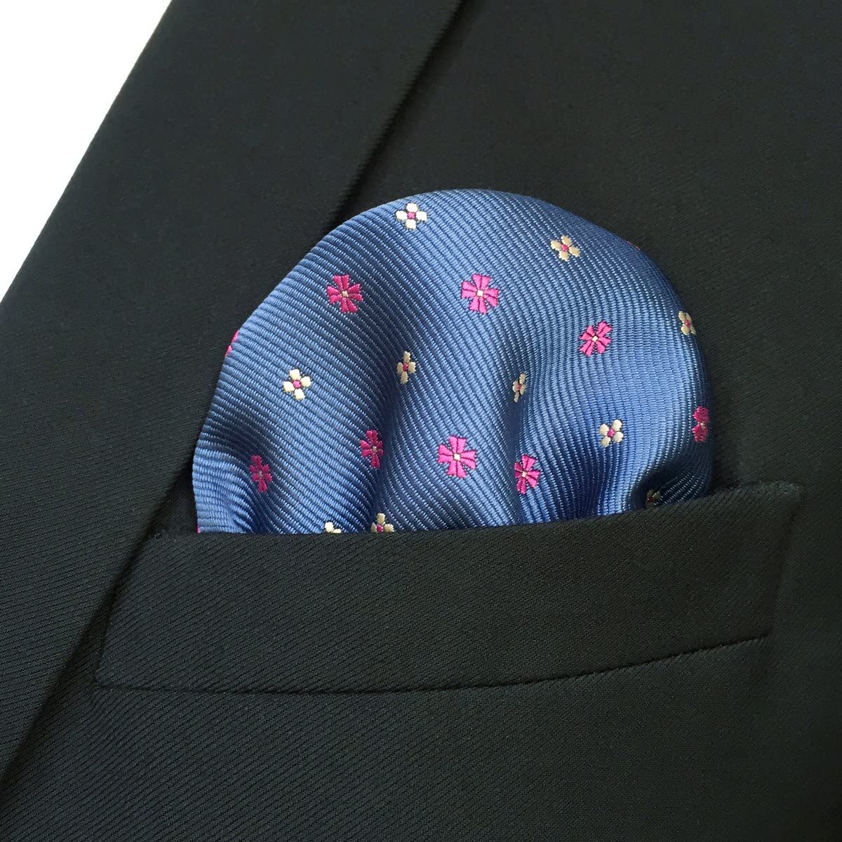 S&W SHLAX&WING Men's Pocket Square Floral Blue Pink Handkerchief for Party