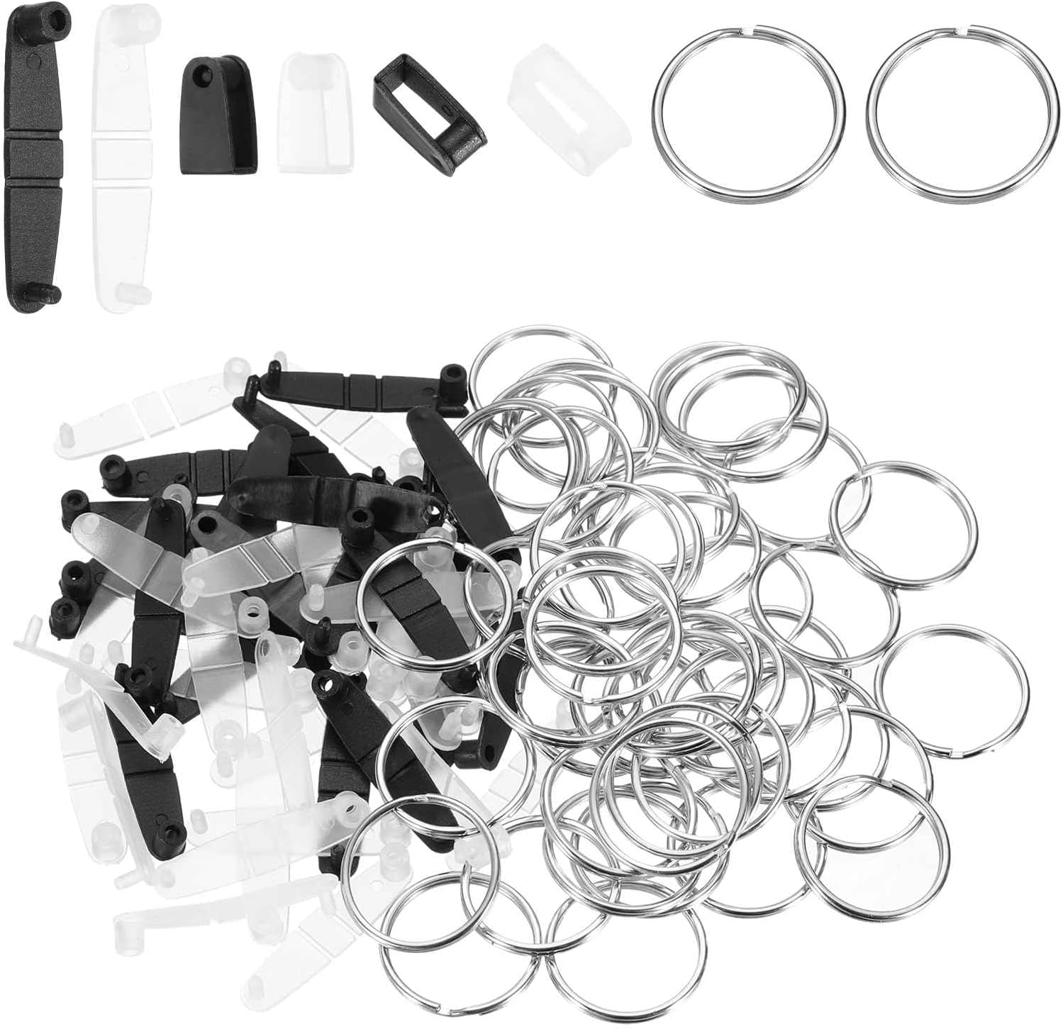 MECCANIXITY 50Pcs Plastic Keychain Clips with Metal Rings, Clear Acrylic Snap Connectors Tabs Card Holder Rings for Keys Office Credit Card Crafts Jewelry Making Bulk, Transparent