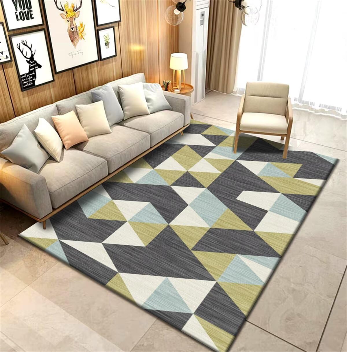 Tapis salon géométrique vert pour une salle à manger moderne