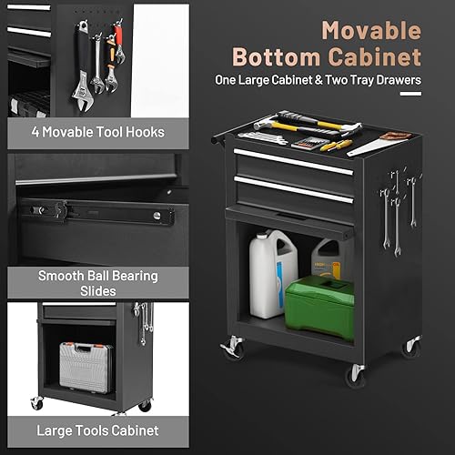 Miniatura 6 de ERGOMASTER Caja de herramientas rodante, caja superior extraíble, gabinete inferior grande con ruedas y sistema de bloqueo, caja de herramientas con