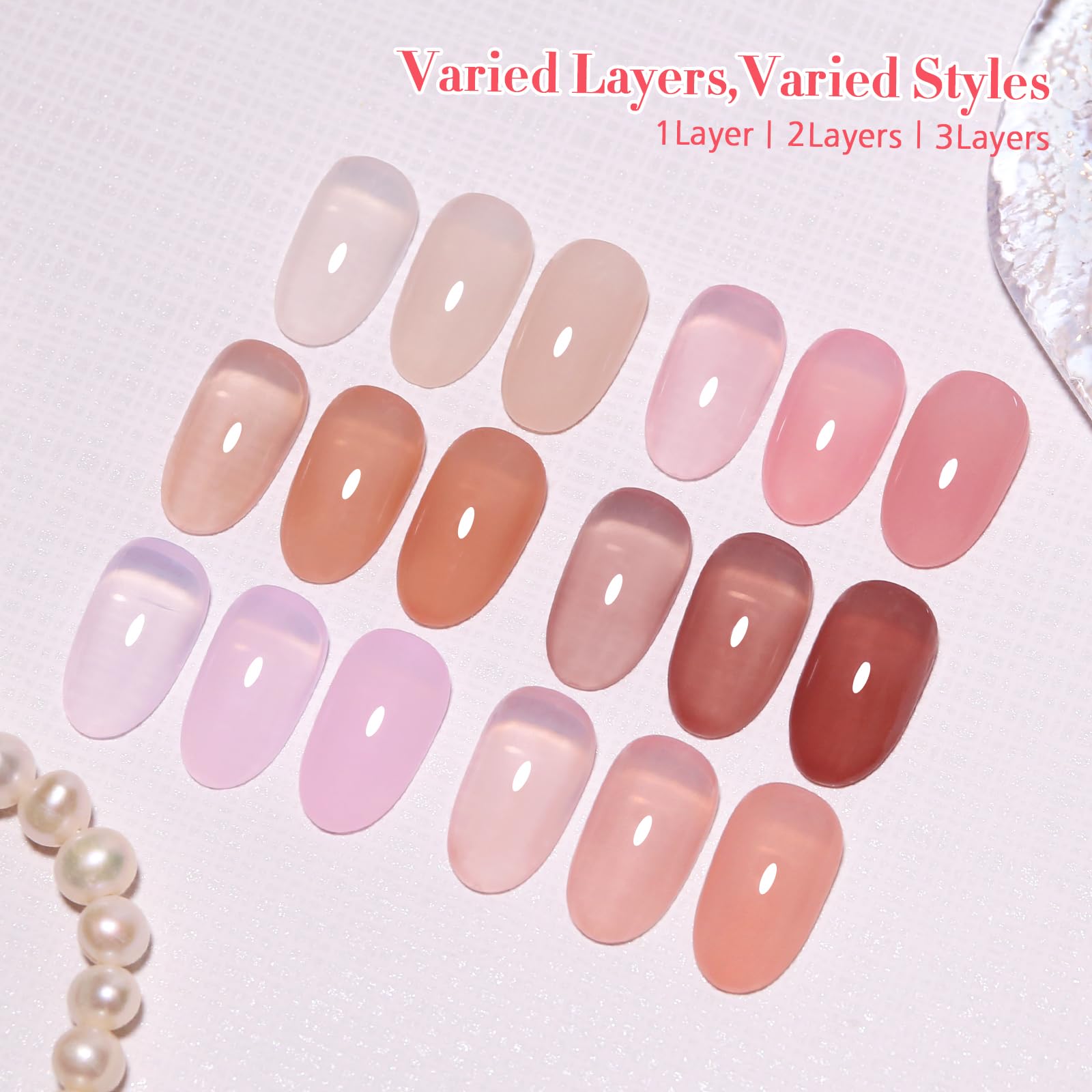Firedeep Set Smalto Gel 10ml Senza HEMA 6 Colori Set Trasparente Jelly Rosa Nudo Rosa Chiaro Soak Off LED UV Lunga Durata Kit Manicure per Donne Fai Da Te e Salone​
