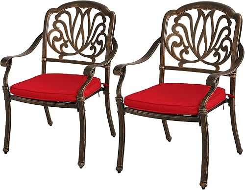 Grepatio 2 piezas sillas de comedor de aluminio fundido al aire libre, sillas modernas con estampado trasero, bronce antiguo (tejido de lattica)