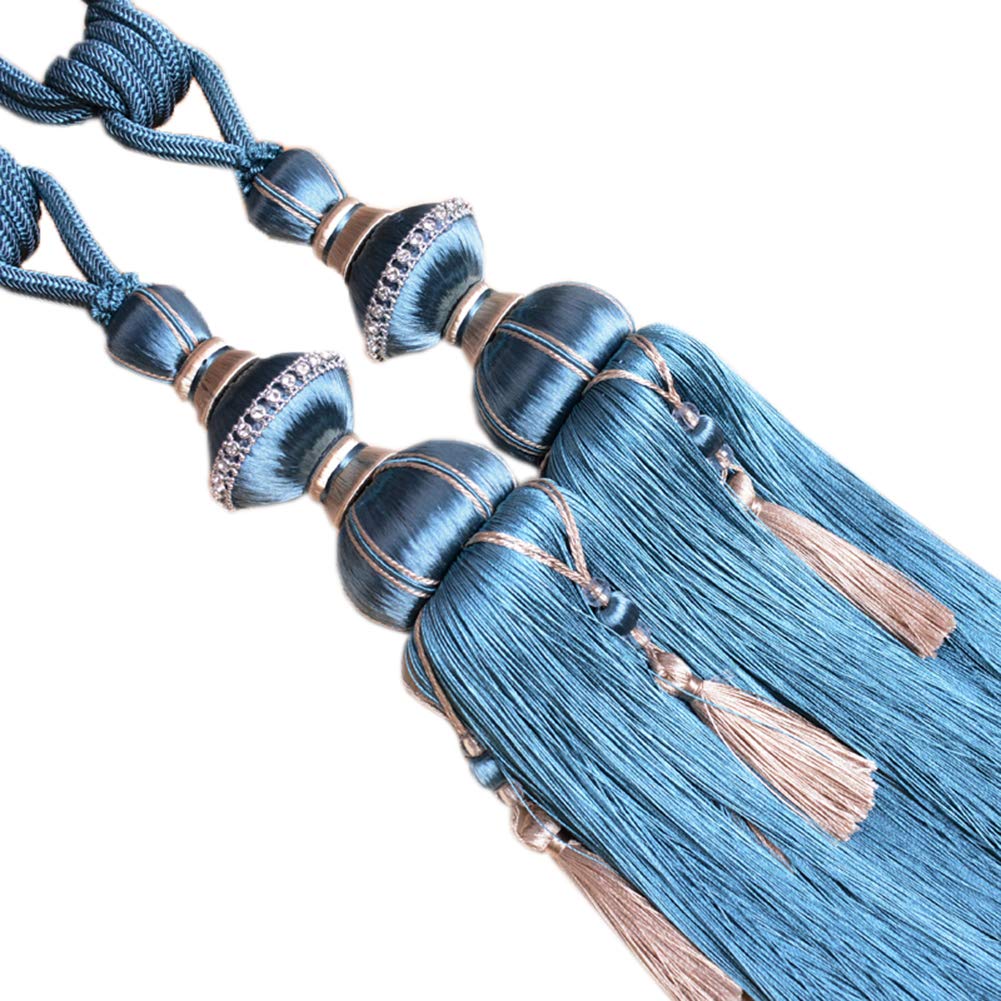 1 Pair Luxurious Tassels Curtain Buckle Curtains Tiebacks Rope,Curtains Buckle Holdbacks for Bedroom & Livingroom (Peacock Blue)