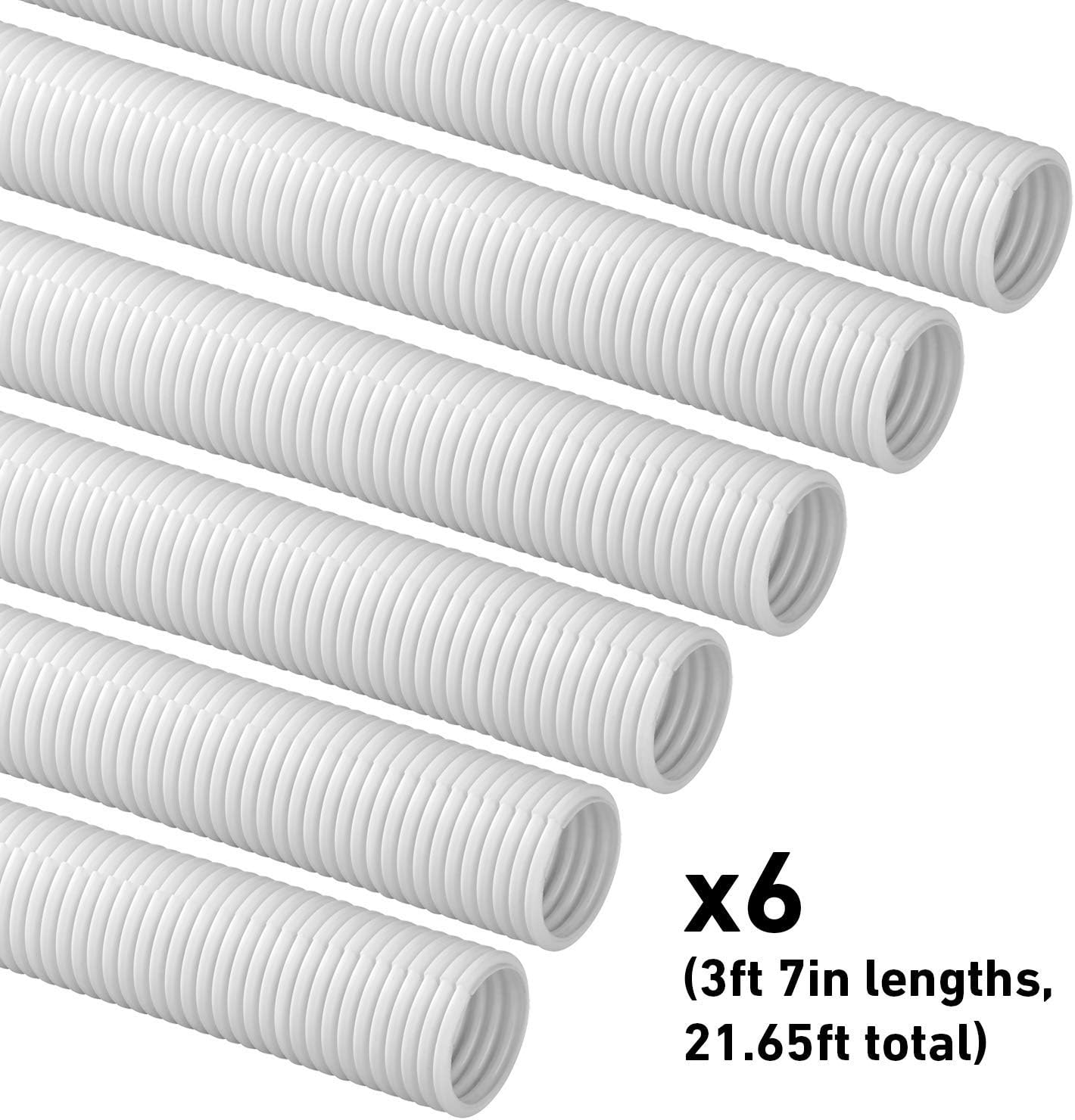 D-Line White 43in Cable Sleeve 6-Pack, Flexible Wire Protector Tubing, Split Electrical Conduit, Plastic PC Cable Management Tube, Cord Sheath, TV Loom Tubing - 6X 1.25in Diameter, 43-inch Lengths