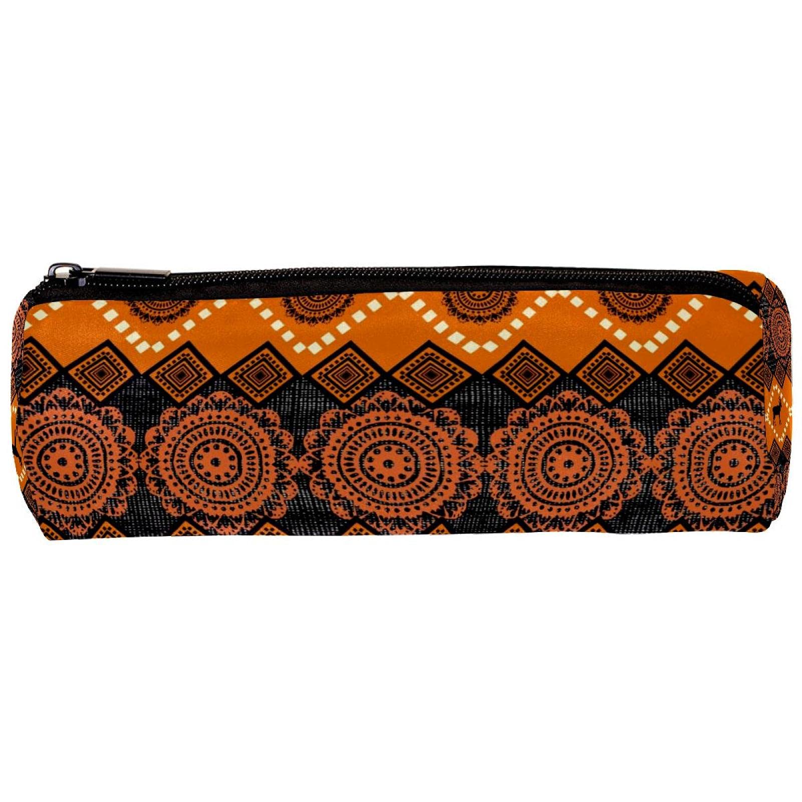 Astuccio Cilindrico In Ecopelle Patchwork Africano – Porta Penne E Matite, Con Cerniera Liscia, Anello Portachiavi, Sottile E Capiente